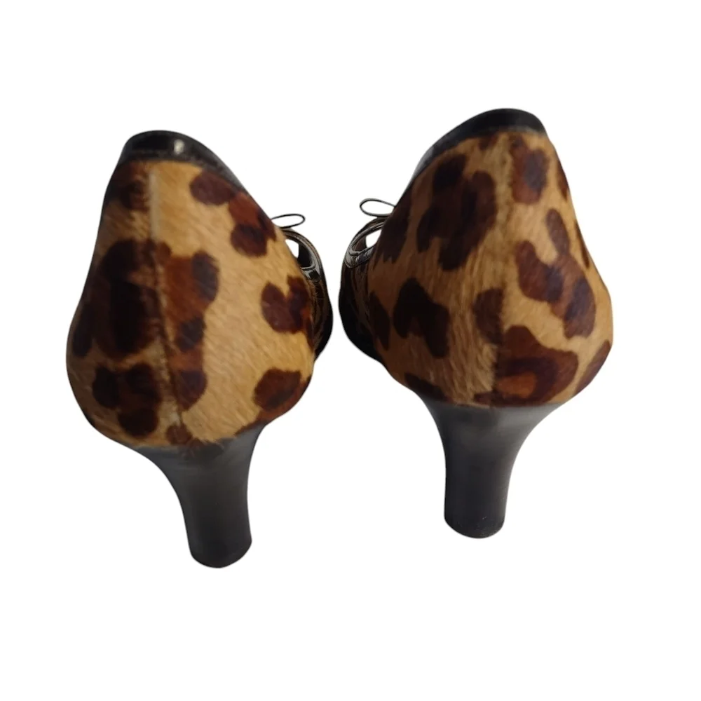 Nurture Women's Leather Calf fur Leopard Peep Toe Pumps Heels Shoes Sz 7.5M